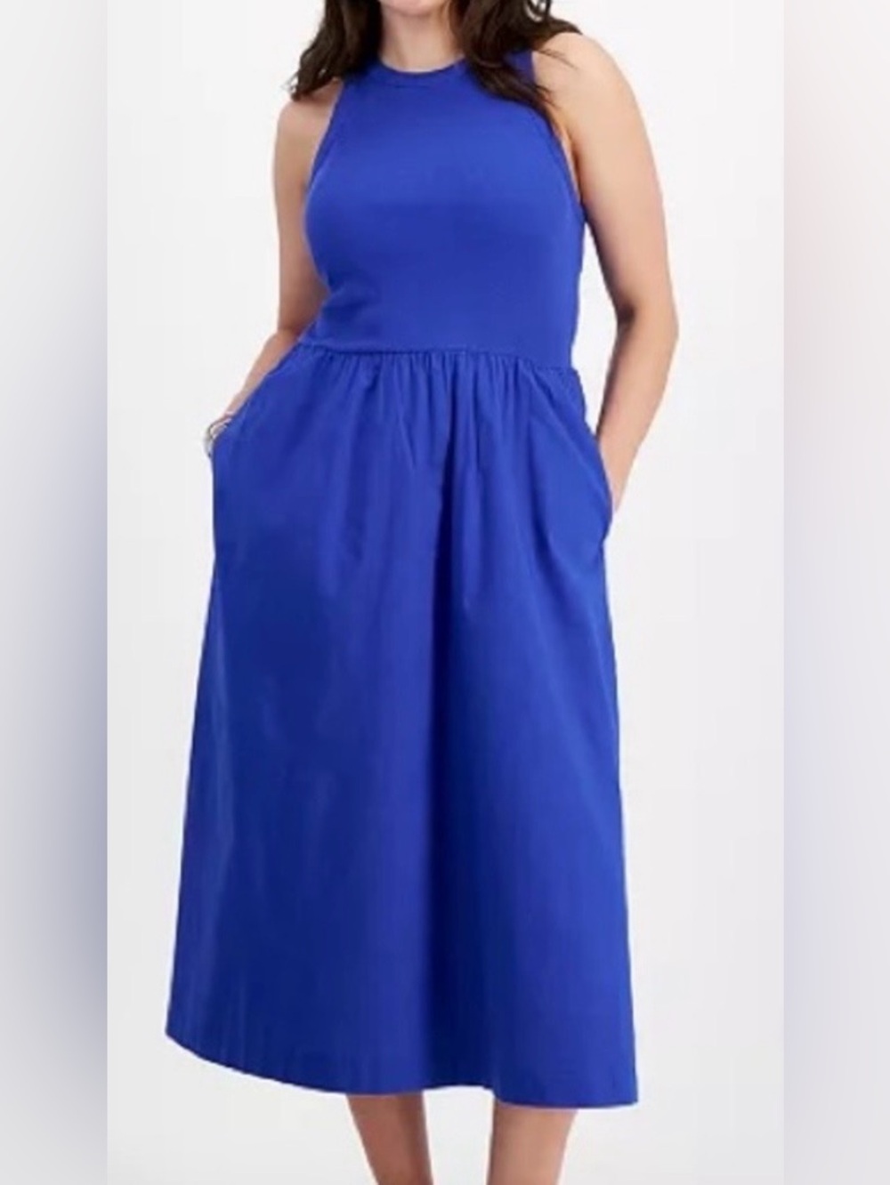 Sleeveless Royal Blue Midi Dress with Pockets